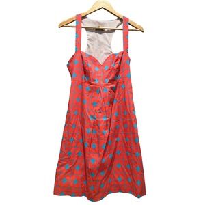 Ellen & Ollie Hot Pink Aqua Blue Sweetheart Razorback Mini Dress Size 6 Retro